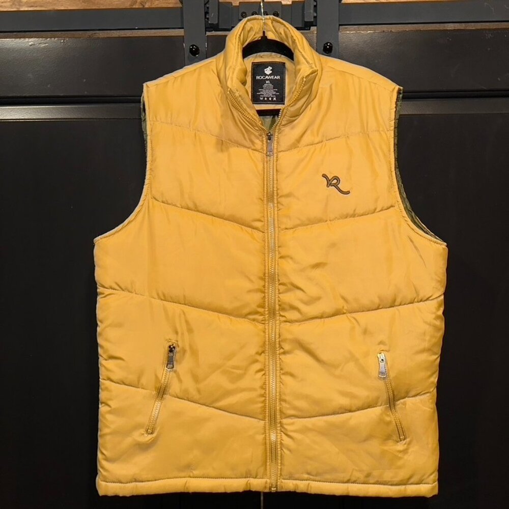 Roca Wear Tan Brown Puffy Vest with Olive Green Lining